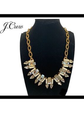 J. Crew Cream clear rhinestone gem jewel embellished necklace